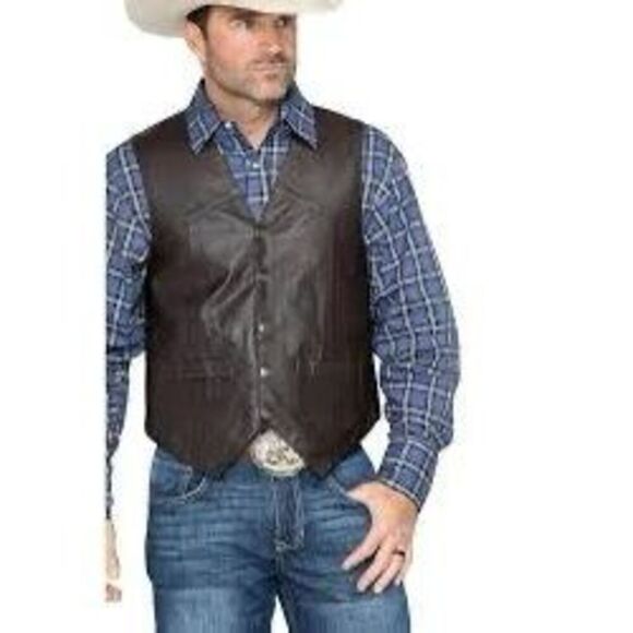 Scully 100% Leather Brown Vest Sz 2XL Lambskin Snap Front - Picture 1 of 11